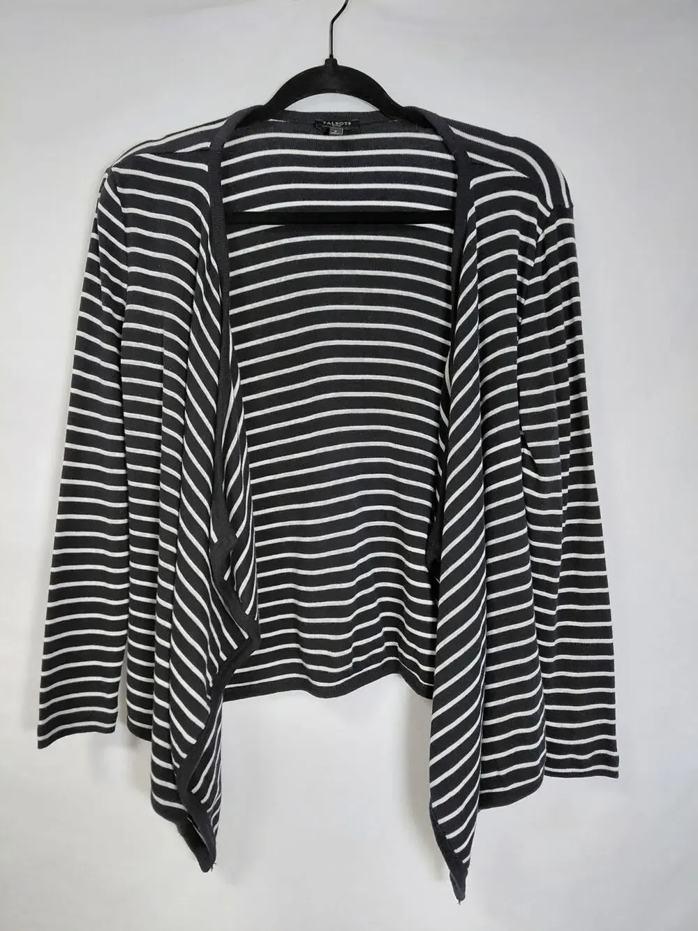 Talbots Black Knit Lightweight Stretch Striped Cardigan Women Petite Size P